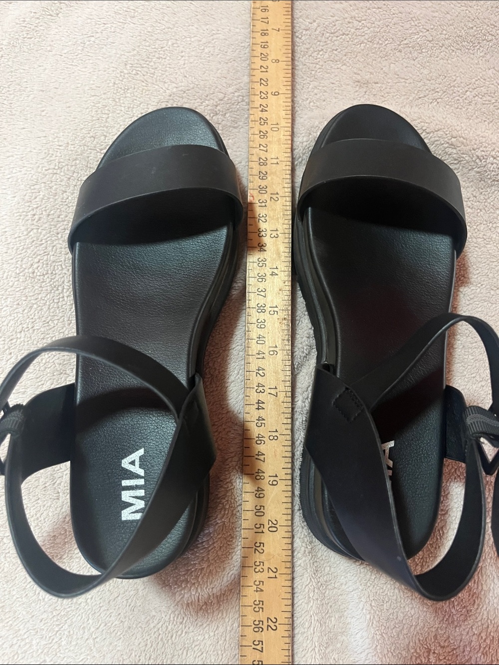 MIA Kayci Black Open-Toe Slide Sandals with Ankle Strap